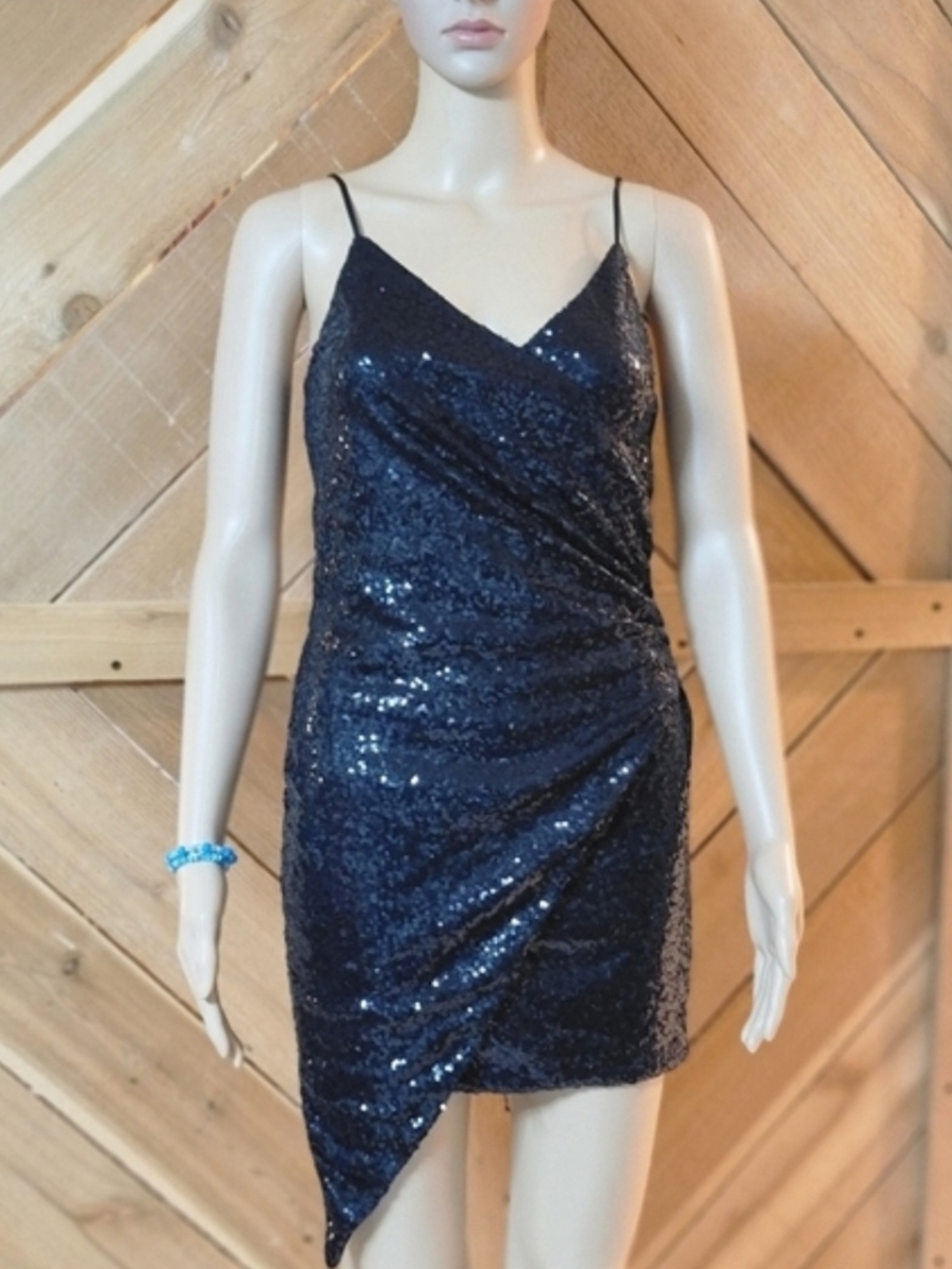 The Vintage Shop Black Sequin Asymmetric Mini Dress